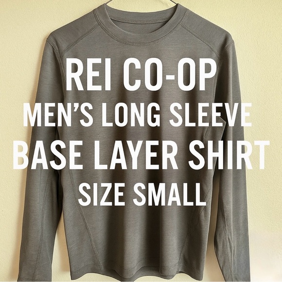 REI Co-op Base Layer Shirt Men’s Small Gray Stretch Long Sleeve Hiking - Picture 1 of 6